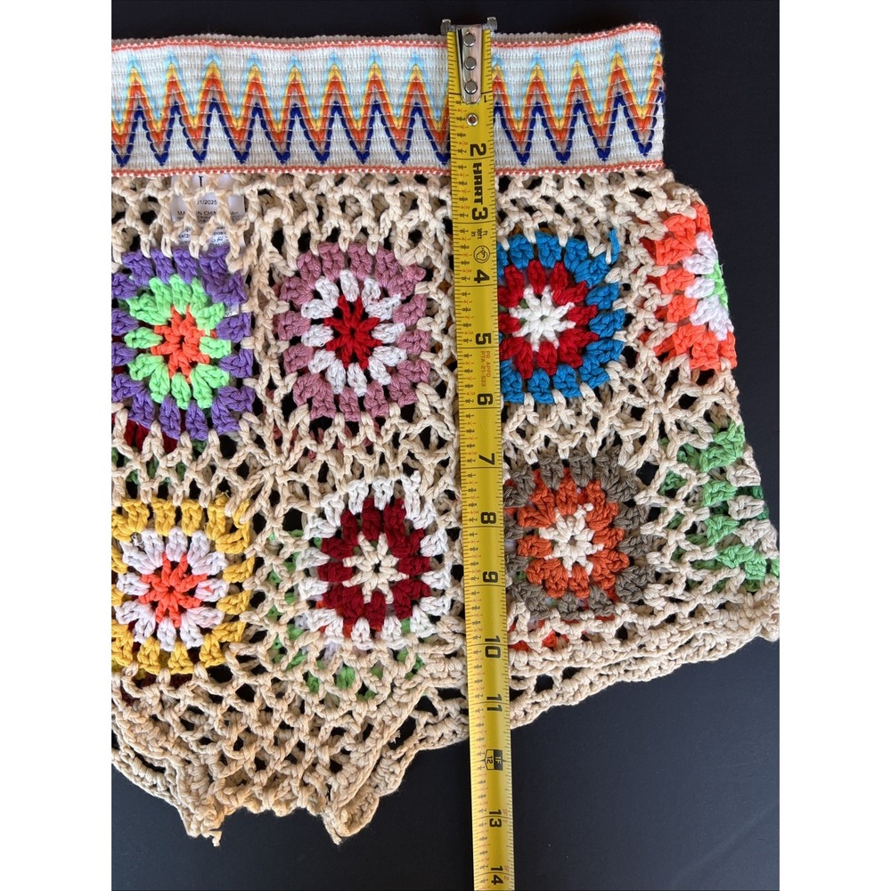 Granny Square Crochet Shorts Womens L Boho Festival Colorful Knit Pull On - Picture 10 of 13